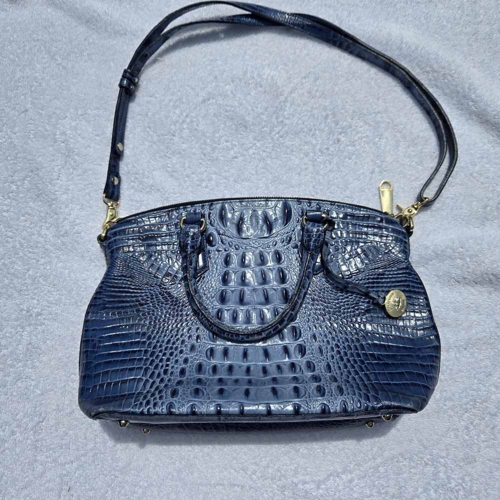 BRAHMIN Crocodile-Embossed Blue Handbag